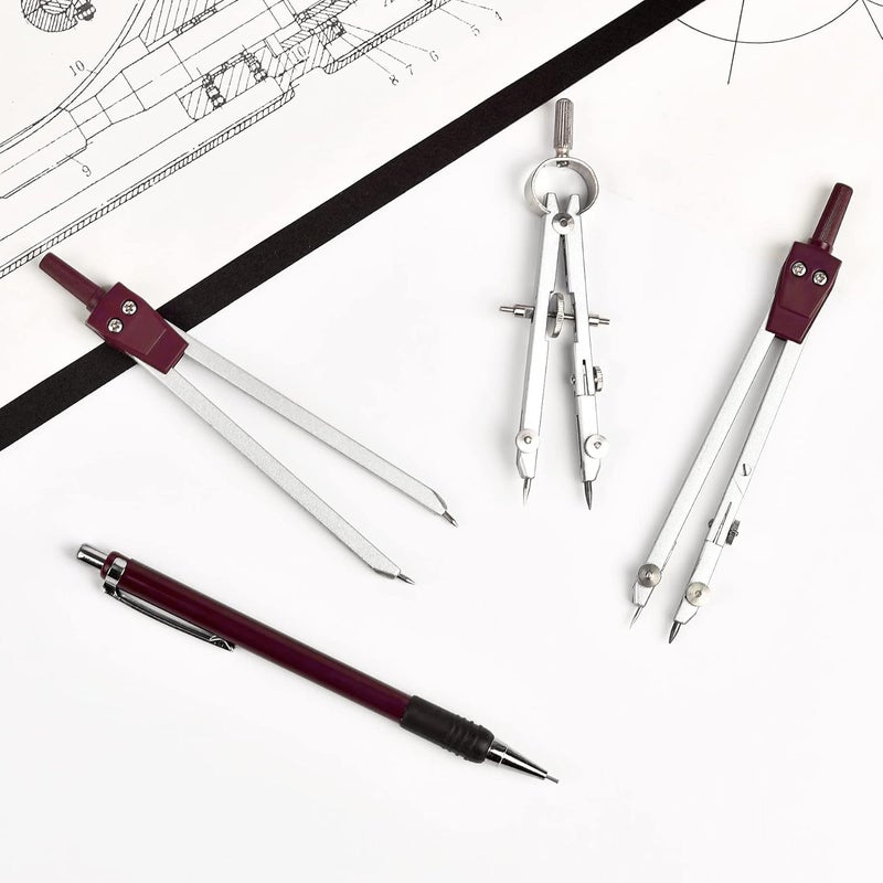 Unjoo 9Pcs Precision Geometry Set Metal Compass, Geometry Tool Tool Set with Shatterproof Storage Box, Circle Drafting Tool and Architecture, Drafting Kits for Engineers Students (Brown) - Image 2